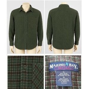 Marino‎ Bay Men XL Flannel Shirt Green Plaid Corduroy Texture Casual